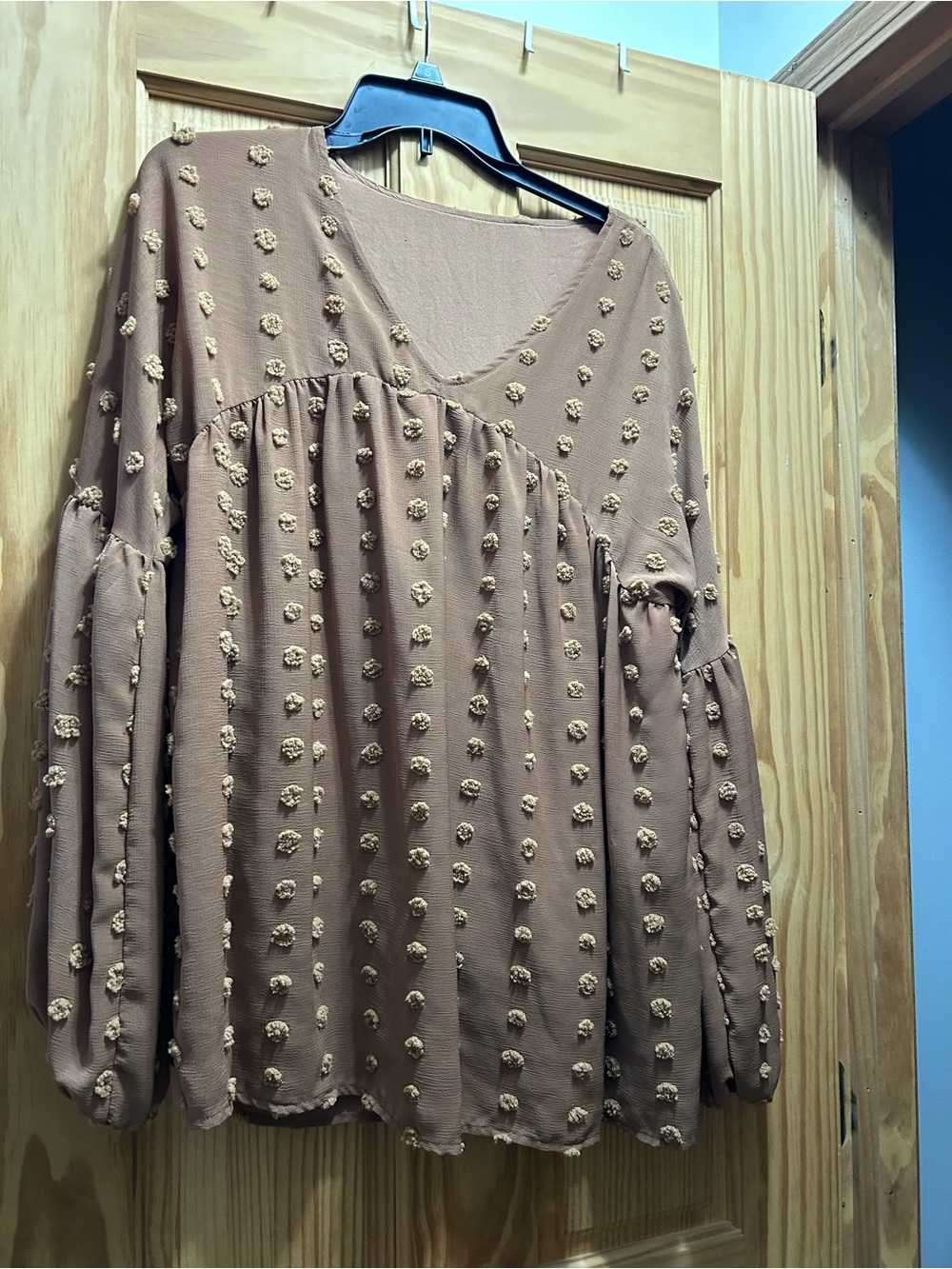 Boho Pom-Pom V-Neck Peasant Tunic - Tan
